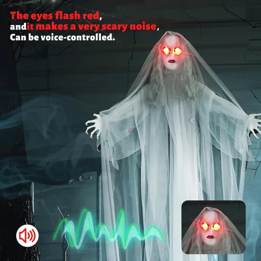 Menyasszony Halloween óriás figura hangot adó, mozgó LED-es műanyag, textil 110x10x183 cm fehér