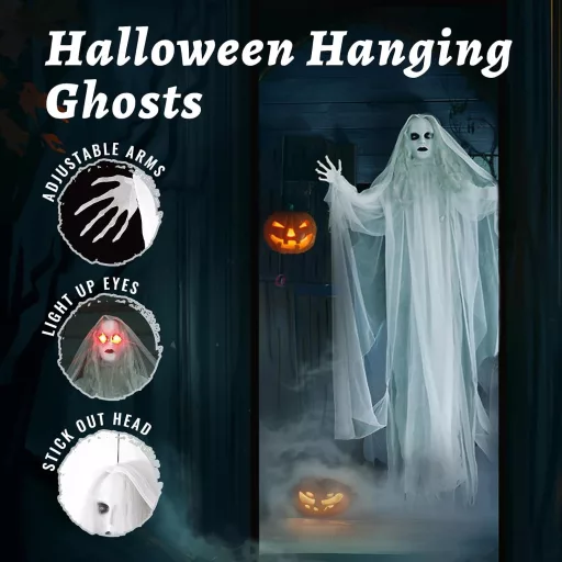 Menyasszony Halloween óriás figura hangot adó, mozgó LED-es műanyag, textil 110x10x183 cm fehér