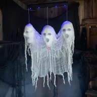   Animatronikus Halloweeni lebegő kísértetfejek hanggal és fénnyel 90 cm