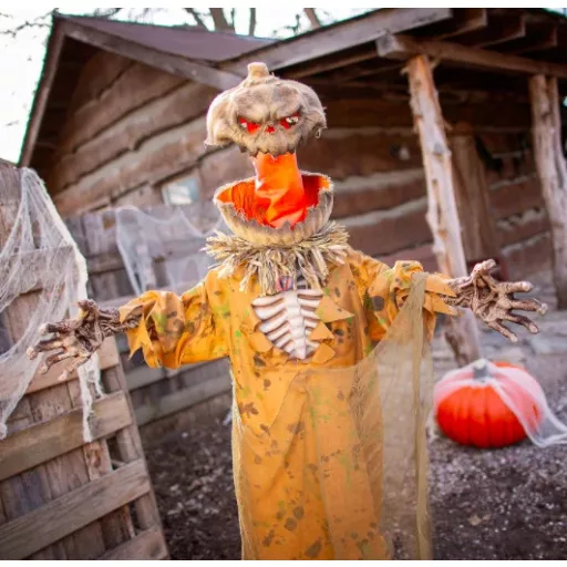 Animatronikus Halloweeni madárijesztő világító, hangot adó, mozgó  170 cm