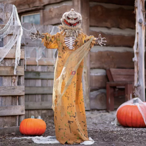 Animatronikus Halloweeni madárijesztő világító, hangot adó, mozgó  170 cm