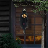 Akasztható Halloween csontváz tökkel a kezében, 62 cm