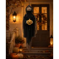 Akasztható Halloween csontváz tökkel a kezében, 62 cm