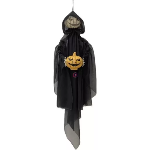 Akasztható Halloween csontváz tökkel a kezében, 62 cm
