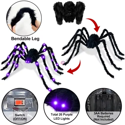 XXL Halloweeni LED-es óriás pók 140 cm