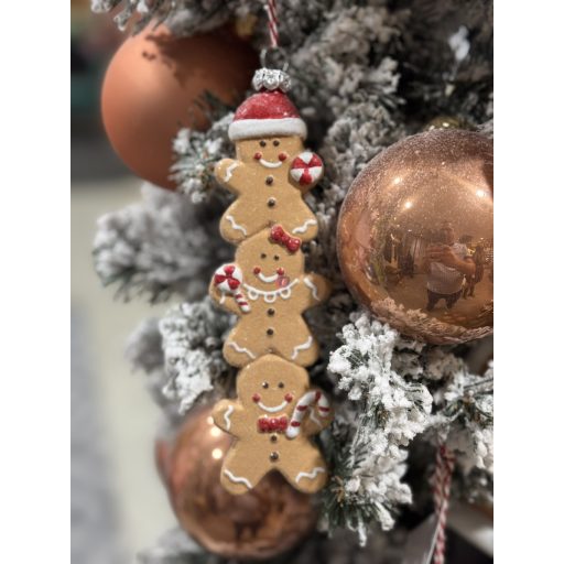 Mézeskalács figurák cukorkával akasztós, glitteres műanyag 4,9x2,1x15,7 cm bézs, fehér