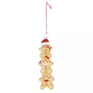   Mézeskalács figurák cukorkával akasztós, glitteres műanyag 4,9x2,1x15,7 cm bézs, fehér