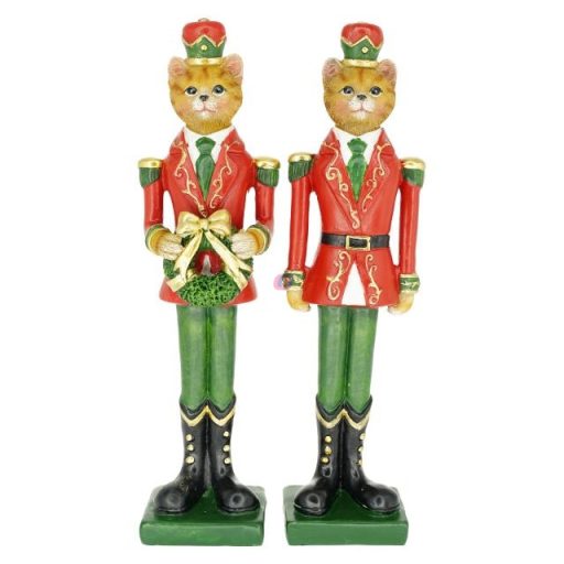 Macska ruhában, koszorúval álló poly 5x4x20,5 cm zöld, piros 2 féle