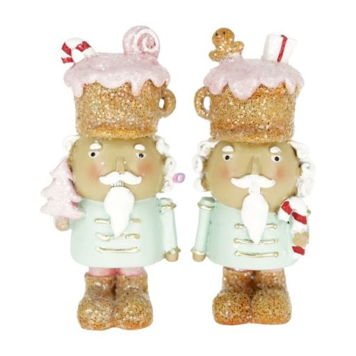 Diótörő cukorbottal, fenyővel álló poly 4x3x10 cm menta, halvány rózsaszín 2 féle