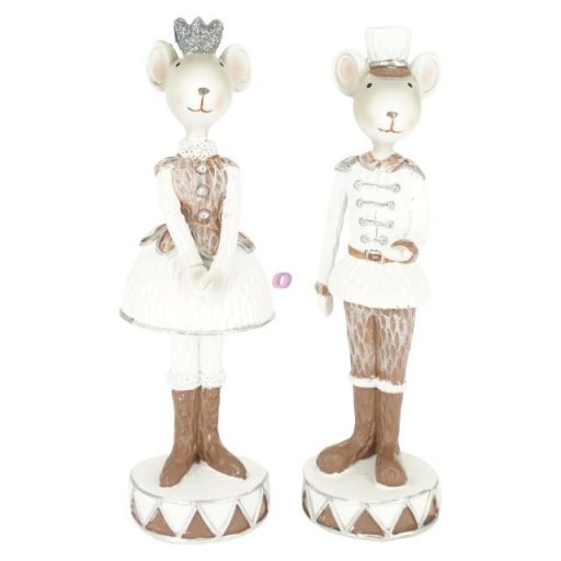 Egér fiú, lány ruhában álló poly 4,5x4,5x14,5 cm fehér, bézs 2 féle