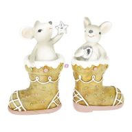   Egér mézeskalács csizmában, szívvel, csillaggal poly 7,5x4,5x12,5 cm barna, bézs 2 féle