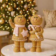   Mézeskalács figura fiú, lány csillaggal, cukorbottal álló poly 7x5x15 cm barna, rózsaszín 2 féle