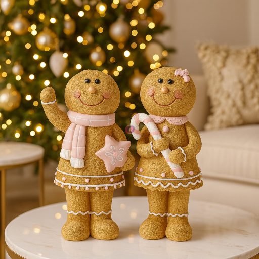 Mézeskalács figura fiú, lány csillaggal, cukorbottal álló poly 7x5x15 cm barna, rózsaszín 2 féle