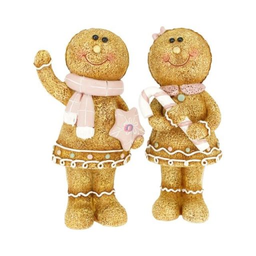 Mézeskalács figura fiú, lány csillaggal, cukorbottal álló poly 7x5x15 cm barna, rózsaszín 2 féle