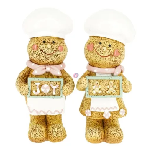 Mézeskalács figura szakácssapkában fiú, lány álló poly 5,5x4x13 cm barna, fehér 2 féle