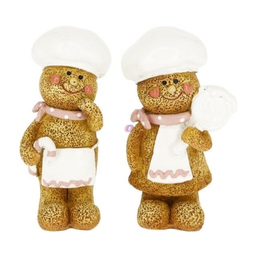 Mézeskalács figura fiú, lány szakácssapkában, köténnyel álló poly 3,2x3x8 cm barna, fehér 2 féle