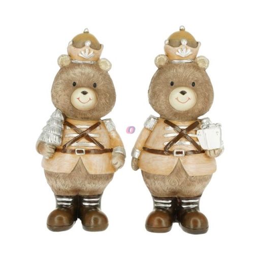 Medve ruhában fenyővel, ajándékkal álló poly 6,5x5x13,5 cm barna 2 féle