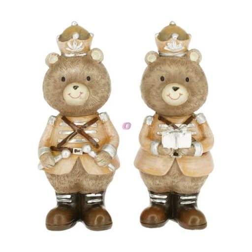 Medve ruhában fenyővel, ajándékkal álló poly 4x4x10 cm cm barna 2 féle