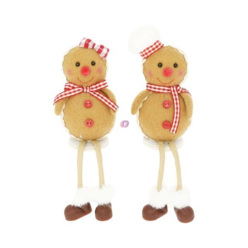 Mézeskalács figura lógólábú textil 5x4x18 cm bézs, piros 2 féle