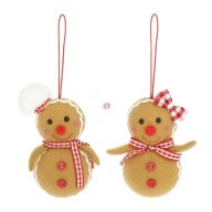   Mézeskalács figura akasztós textil 6x4x11 cm bézs, piros 2 féle