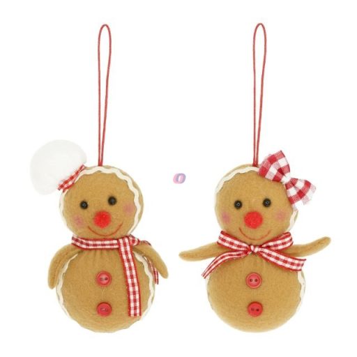 Mézeskalács figura akasztós textil 6x4x11 cm bézs, piros 2 féle