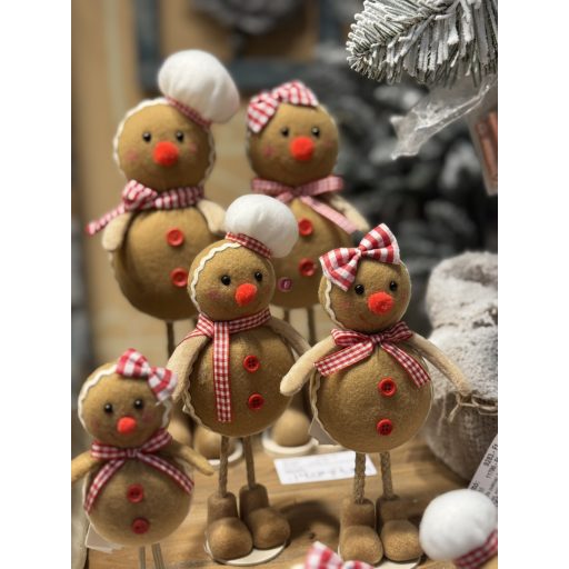 Mézeskalács figura álló textil 7x5x21 cm bézs, piros 2 féle