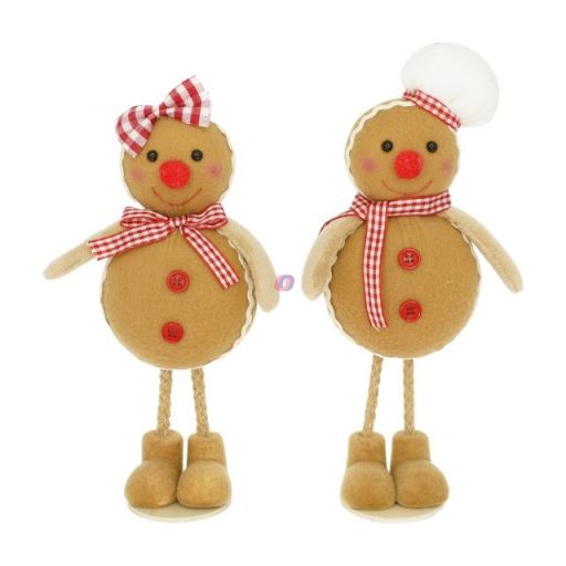 Mézeskalács figura álló textil 7x5x21 cm bézs, piros 2 féle