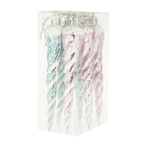  6 db-os Karácsonyfadísz szett – Jégcsap akasztós 12,8 cm türkíz, rózsaszín