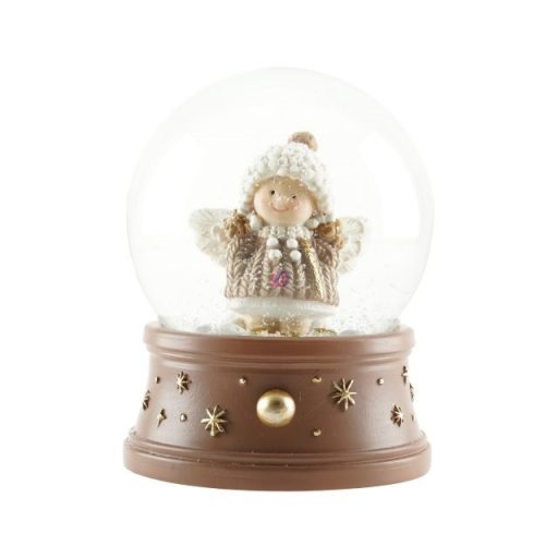 Rázógömb angyal sapkában poly, üveg 6,3x4,5 cm barna