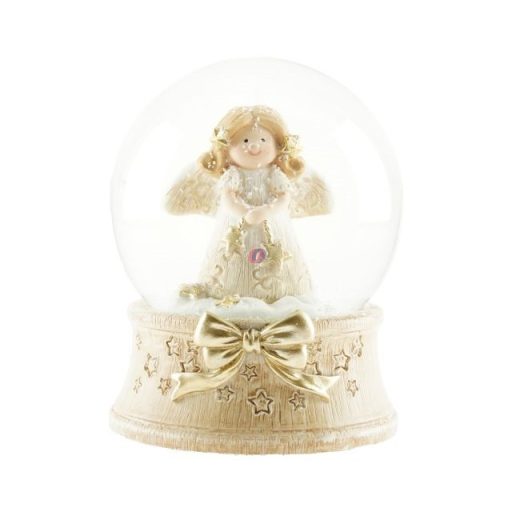 Rázógömb angyal csillaggal poly, üveg 6x4,5 cm bézs, arany