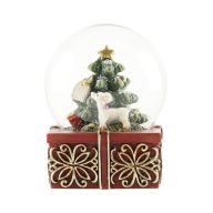   Rázógömb dobozon, karácsonyfával, őzzel poly, üveg 8,5x6,5 cm színes