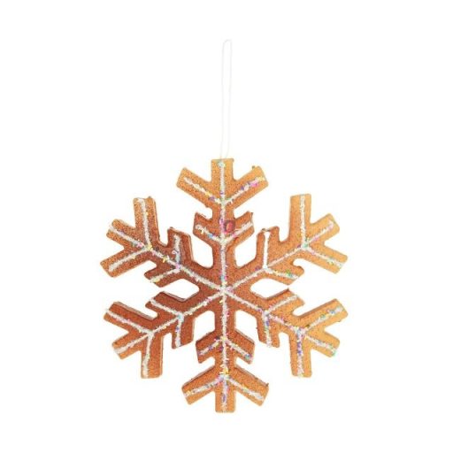 XL Mézeskalács hópehely akasztós polyfoam 22 cm barna, fehér