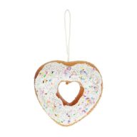   Mézeskalács fánk szív alakú, akasztós polyfoam 11x11x4,5 cm barna, fehér