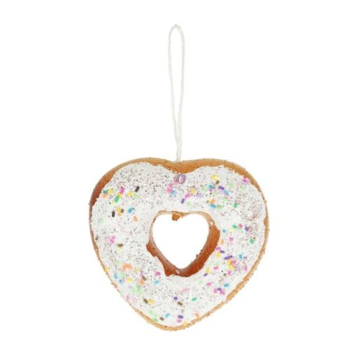 Mézeskalács fánk szív alakú, akasztós polyfoam 11x11x4,5 cm barna, fehér