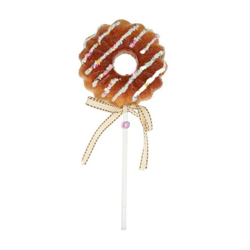 Mézeskalács nyalóka cukormázzal polyfoam 11x28x5 cm barna, fehér