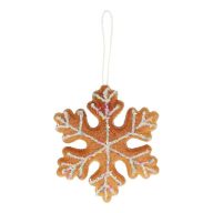   Mézeskalács hópehely cukormázzal, akasztós polyfoam 15x13x2 cm barna, fehér