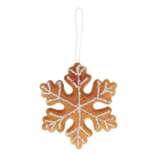 Mézeskalács hópehely cukormázzal, akasztós polyfoam 15x13x2 cm barna, fehér