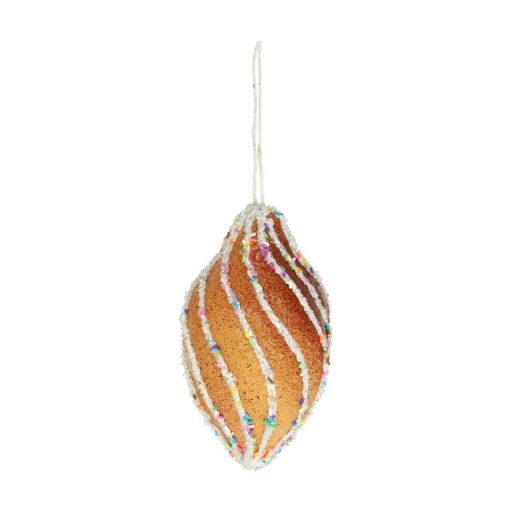 Mézeskalács dísz csavart, akasztós polyfoam 13x8x8 cm barna, fehér