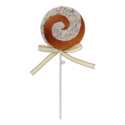 Mézeskalács nyalóka spirál mintával polyfoam 14,5x38x2,5 cm barna, fehér