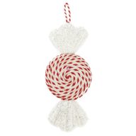   Cukorka spirál mintás, óriás, akasztós flitteres polyfoam 32x12x6 cm fehér, piros