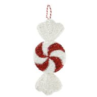   Cukorka forgó mintás, óriás, akasztós flitteres polyfoam 32x12x6 cm fehér, piros