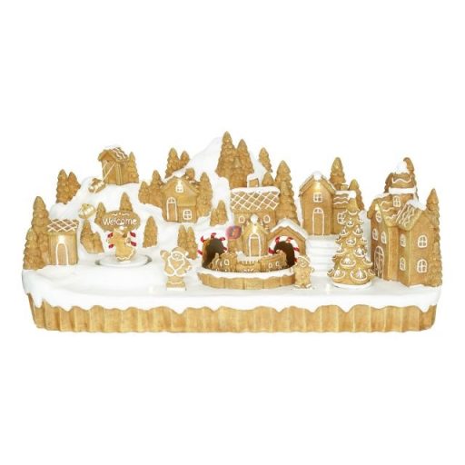 Dioráma mézeskalács város, mozgó vonattal, LED-es poly 41x17x18,3 cm barna, fehér