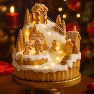   Dioráma mézeskalács sípálya mozgó figurákkal, LED-es (15,5 × 16 × 16,7 cm)