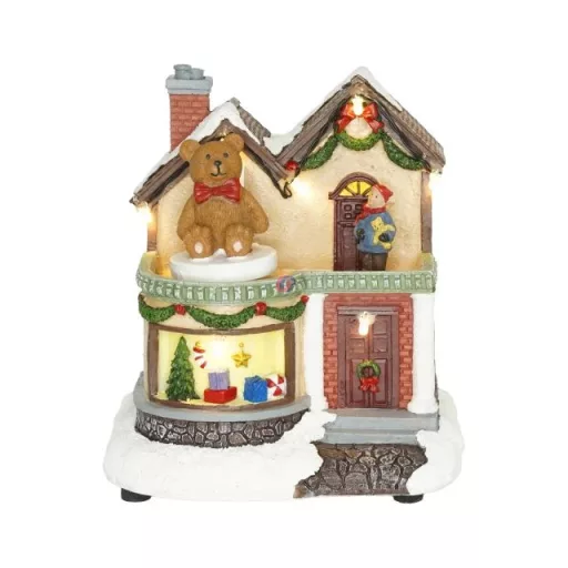 Dioráma Ajándékbolt forgó macival, LED-es (13×10,5×13,8 cm)