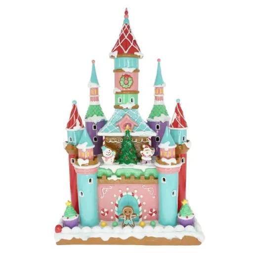 Nagyméretű dekor Mézeskalács kastély, LED-es (26,5 × 17,5 × 42 cm)