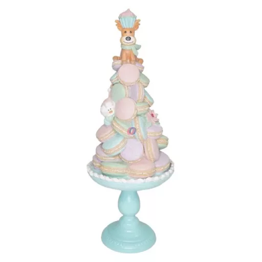 Karácsonyi Macaron tál dekor szarvassal és hóemberrel, glitteres (24 × 24 × 60 cm)