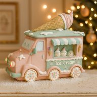  Karácsonyi Mézeskalács hatású jégkrémes autó glitteres (26 × 13,5 × 22 cm)