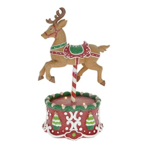 Mézeskalács játék rénszarvas glitteres, LED-es poly 17x14x29 cm barna, piros