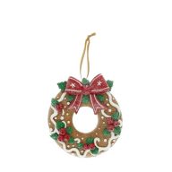   Mézeskalács koszorú glitteres, akasztós poly 10,5x3x11 cm barna, piros