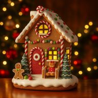 Mézeskalács ház glitteres, LED-es (20 × 16,5 × 24,5 cm)